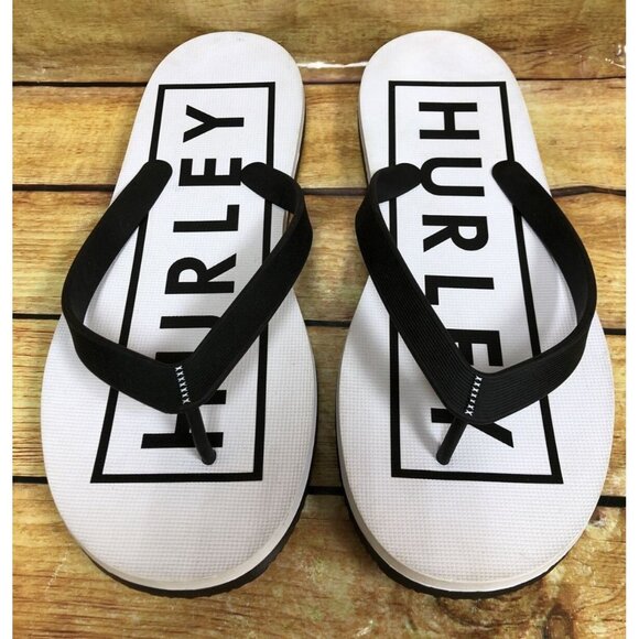 HURLEY Black/White NWOT Classic Slip On Flip Flops Thong Sandals Mens 12 (3E94) - Picture 1 of 10